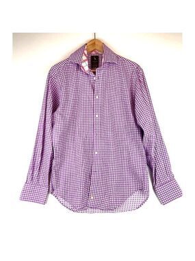 Tailorbyrd Plaid Button Down Purple Shirt 100% Cotton Size Small
